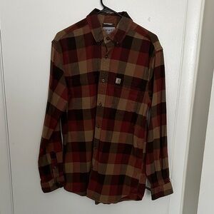 Carhartt Men's Red and Brown Plaid Button Down Shirt